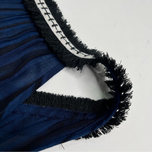 POUPETTE ST BARTH Beline Navy Deep Fringe V-Neck Slim Ruffle Mini Dress - Picture 11 of 15